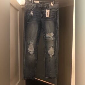 Judy Blue Distressed Mid Rise Boyfriend Fit Jeans - Light Blue